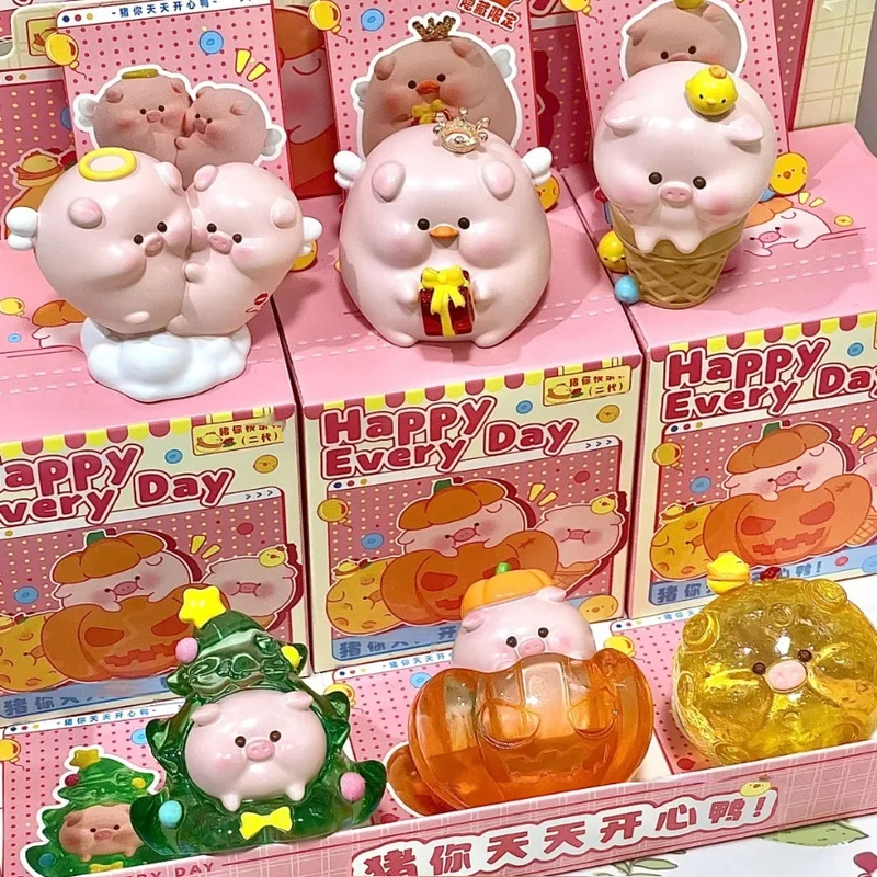 

Подлинная серия Happy Every Day, слепая коробка, свиньи светятся с сюрпризами, настольные украшения ручной работы, игрушки, каваи, подарки на день рождения