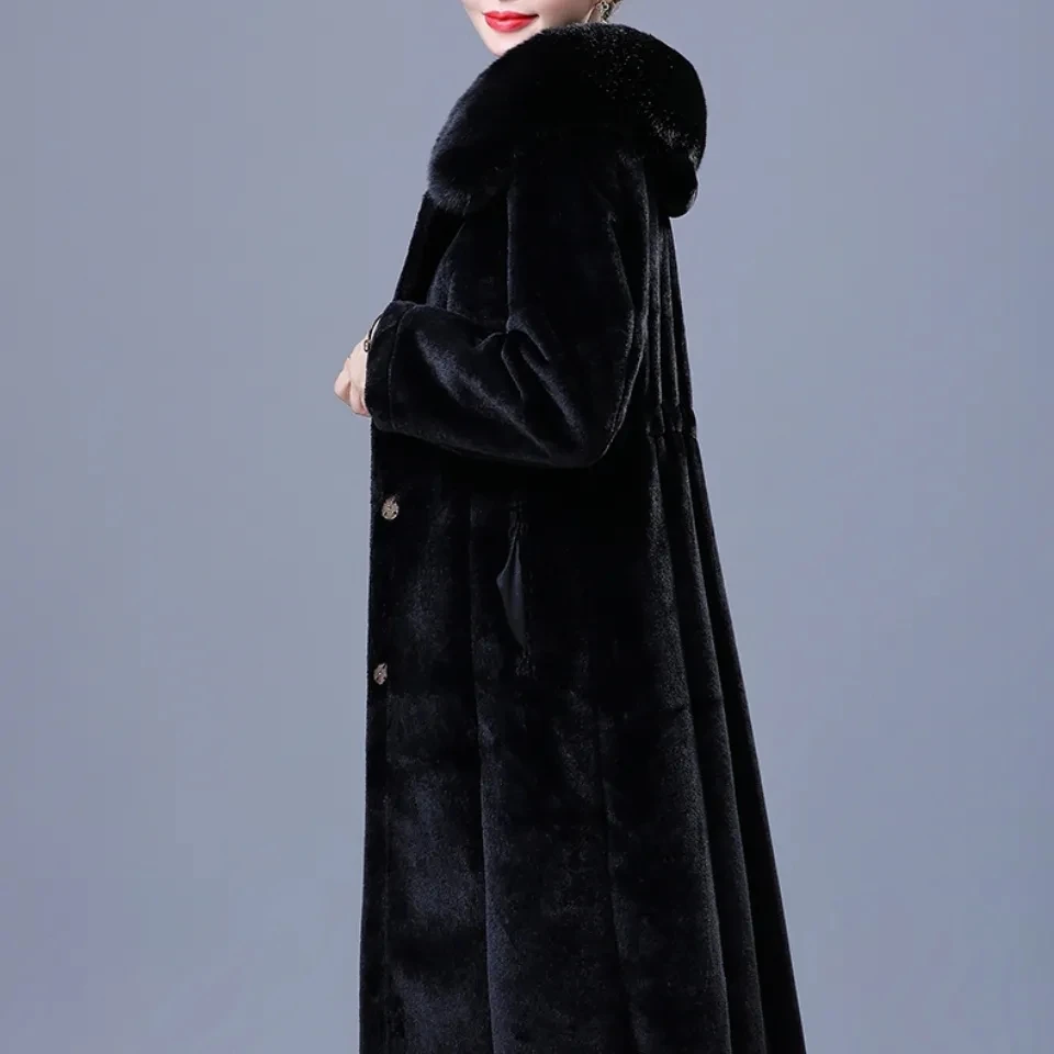 ฤดูหนาว Thicken พิมพ์สองด้าน One ชิ้นขนสัตว์ฤดูหนาวเสื้อขนสัตว์กลางความยาว 6XL Mink Coat Plus กํามะหยี่เสื้อขนสัตว์