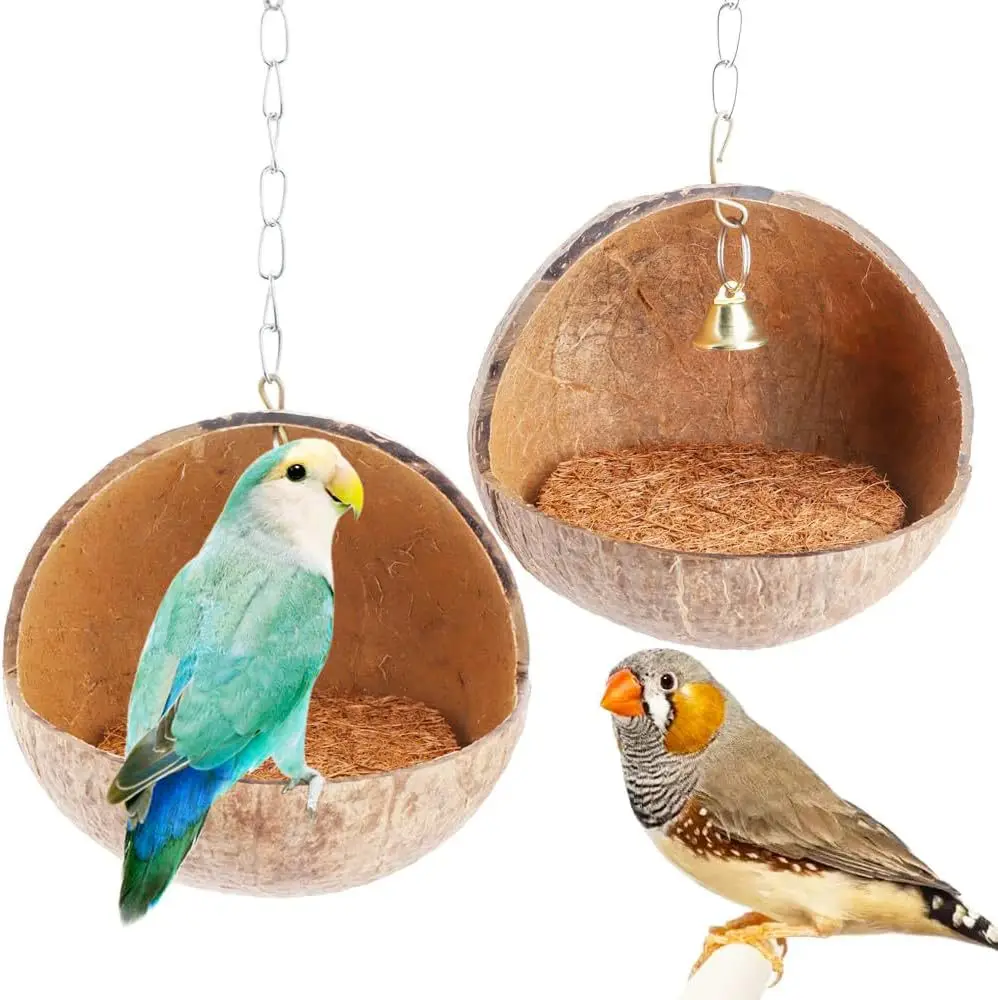 

Natural Coconut Shell Bird's Nest, Parrot's Breeding Box, Bird's Nest Swing Hammock, Hanging Ring, Suspension Bridge Toy