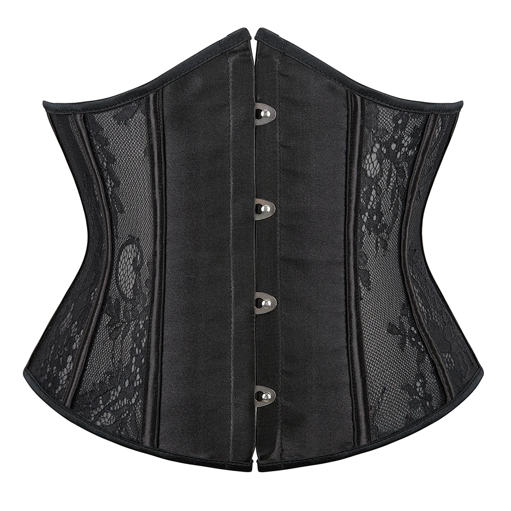 Gothic Underbust Corset Breathable Floral Hollow Out Bustier Steampunk Body Shaper Korset