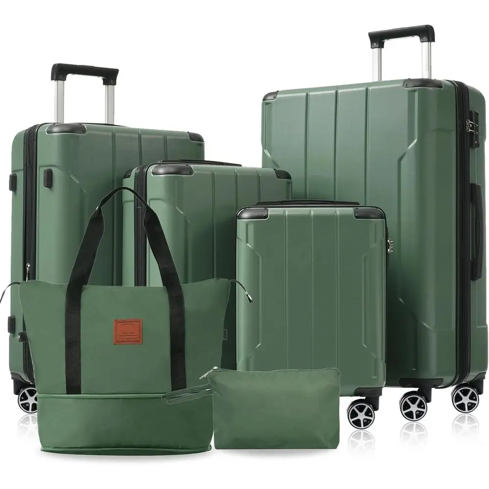

6-Piece Expandable Hardshell Luggage Set with Dual Wheels, TSA Lock, Suitable for Men & Women, Green