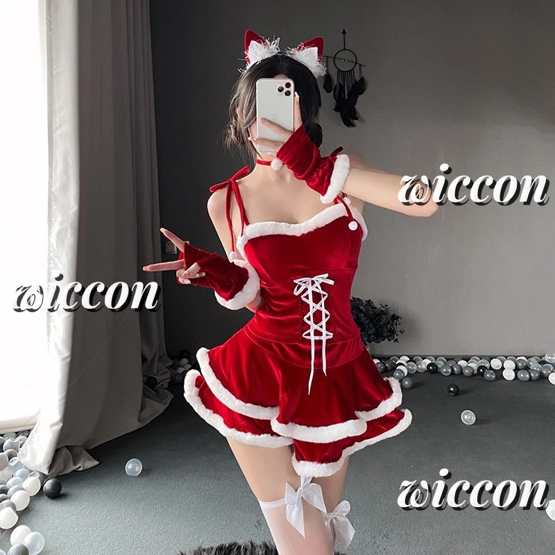 

Christmas Sexy Plush Bunny Girl Uniform Velvet Red Dress Nightdress Role Play