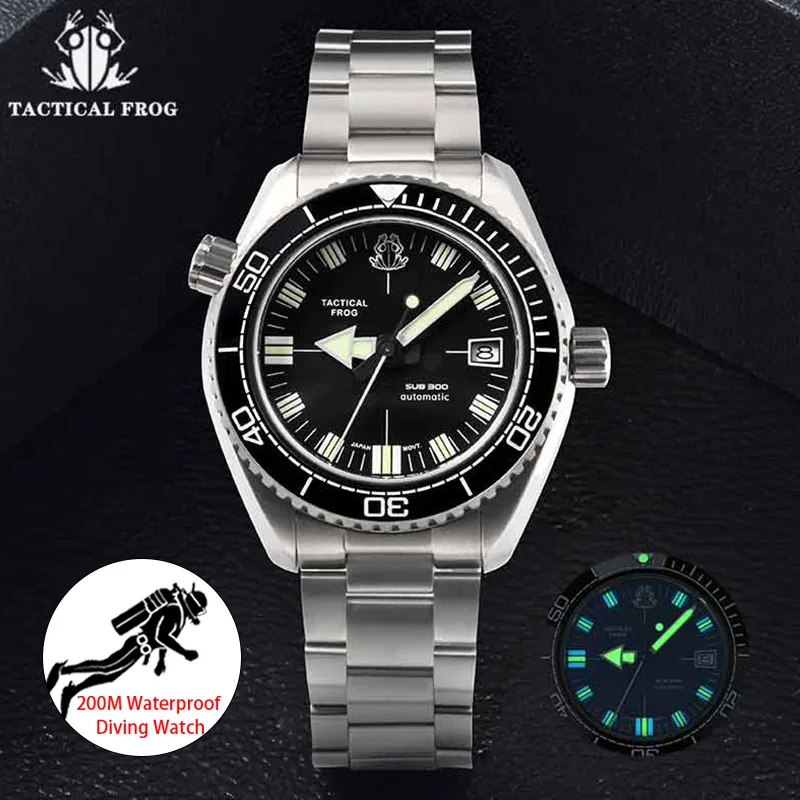 Tactical Frog High Quality Titanium Men's Diving Watch Ceramic Bezel Sapphire Crystal C3 Luminous Man Mechanical Watch 200M Dive