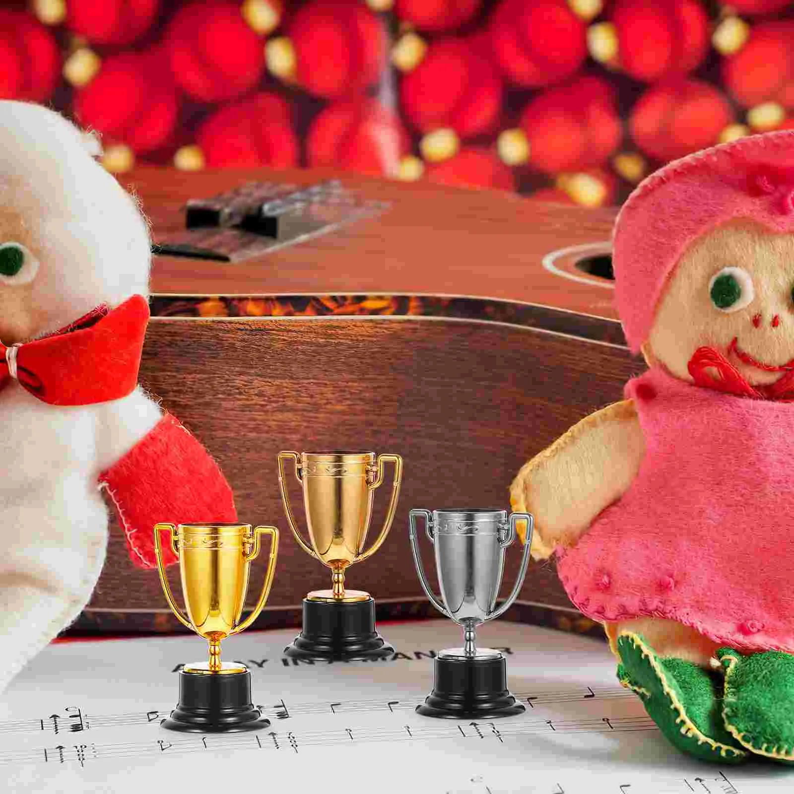 3 Pcs First Place Winner Awards Silver and Bronze Trophies The Medal Lovely Plastic Trophy Portable Prop Toy