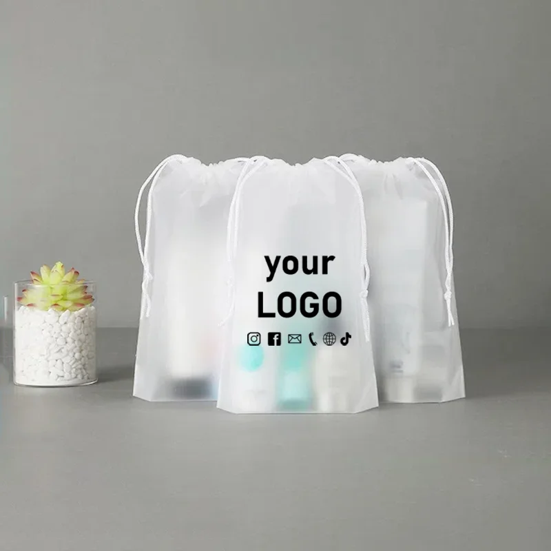 50 pieces white portable travel bag waterproof frosted bag clothing classification storage drawstring bag printing logo