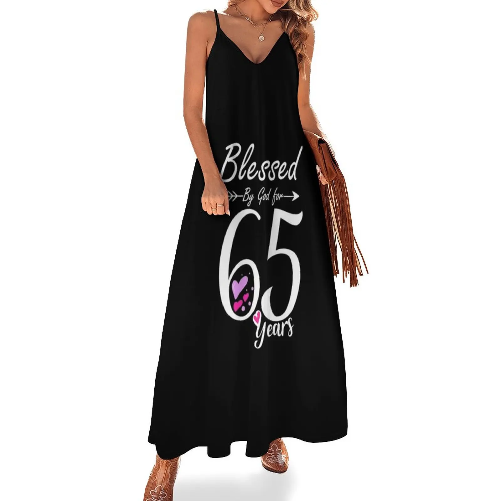 

Womens 65th Birthday Tee Gift and Blessed for 65 Years Birthday Sleeveless Dress elegant dresses for women