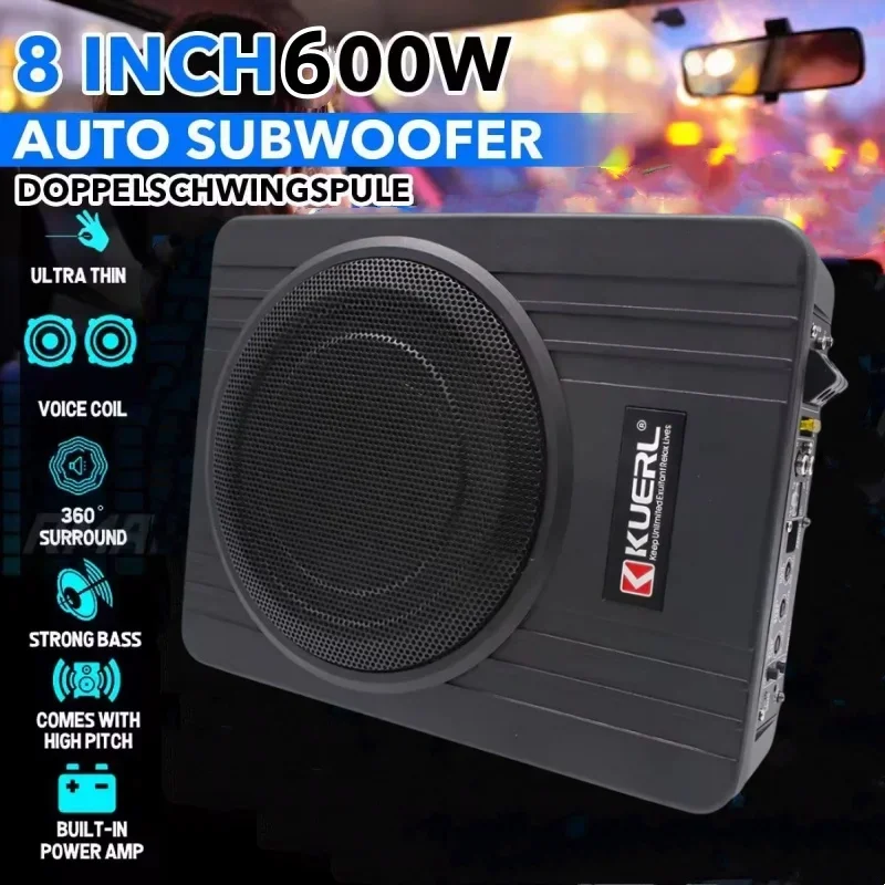 600W Power 10 Inch Ultra-thin Pure Bass Audio Active Aluminum Car Subwoofer Speaker 12V Professional Car Modification Under Seat