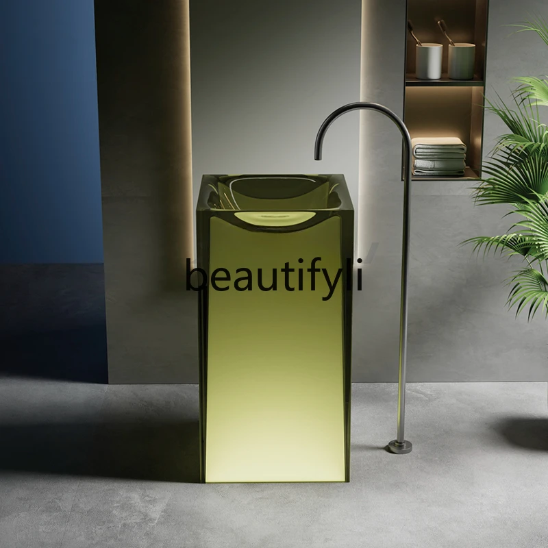 

Floor-to-ceiling bathroom hand wash basin Color transparent resin art column basin