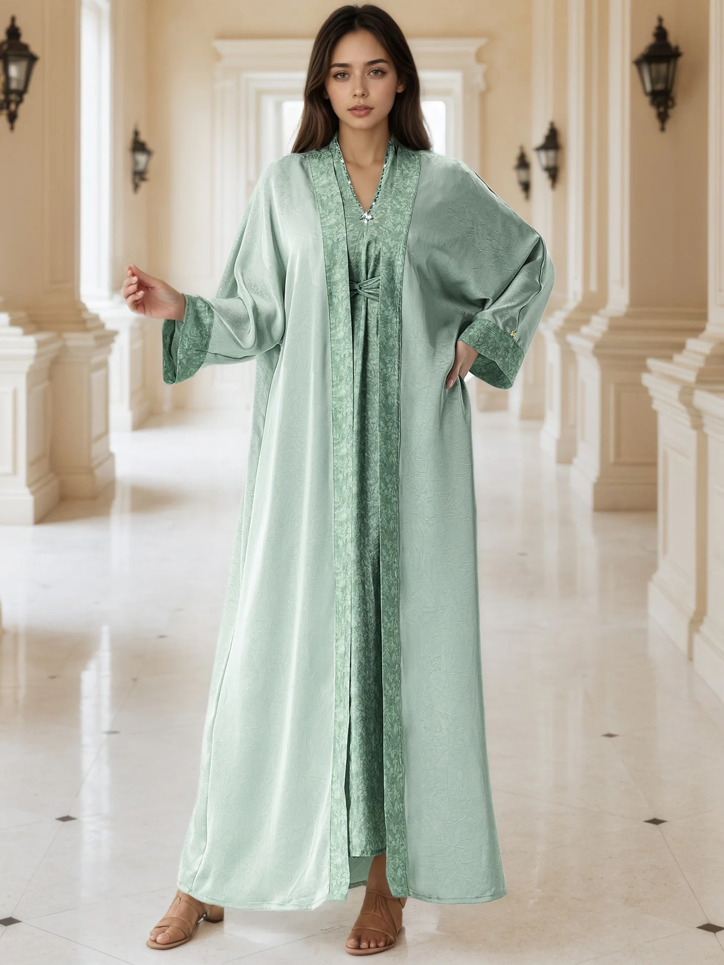 

Eid Women Dress Muslim Abaya 2 Piece Set Floral Print Party Jalabiya Ramadan Vestidos Largos Arab Long Robe Morocco Kaftan 2026