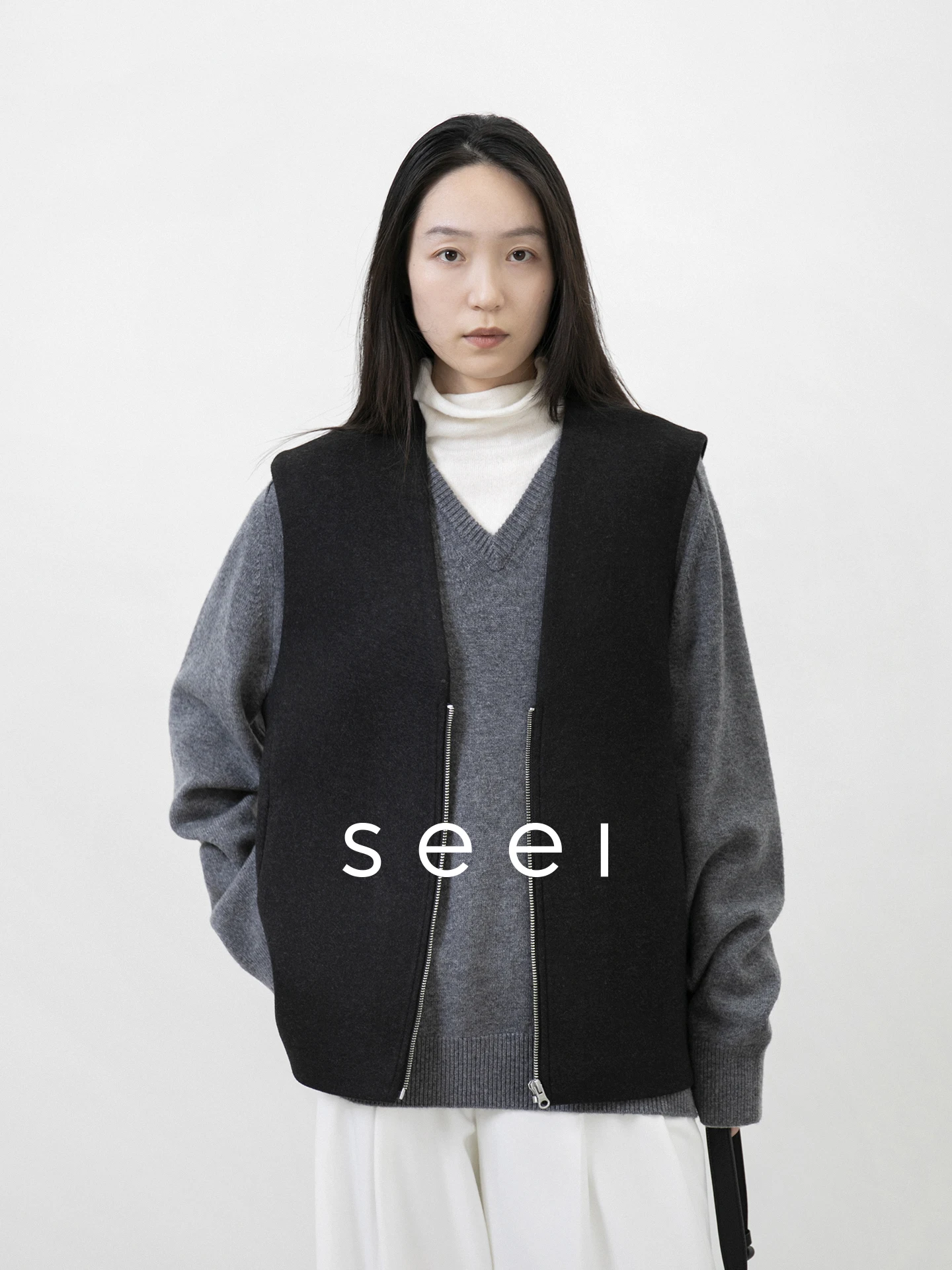 

Thiened теплый женский шерстяной жилет на молнии с v-образным вырезом, брендовое пальто SEEI для поездок на работу, обычная тонкая зимняя модная верхняя одежда