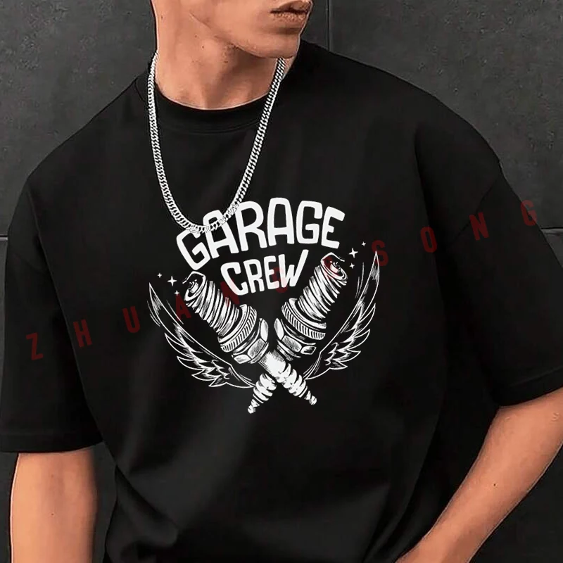 

Men's Graphic Print T-Shirt Garage Crew Design Fashionable Casual Street Style Travel And Sports Tee