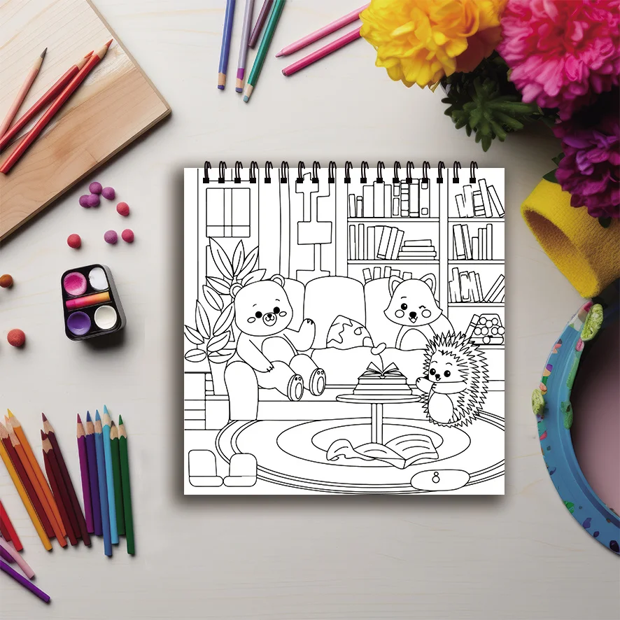 Coloring Book - 7.87x 7.87 inches 32 pages of cute animal coloring book - perfect for soothing, doodling, holiday party favors,