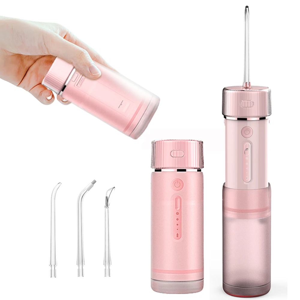 Portable Oral Irrigator Dental Water Jet Small Size for Travel Teeth Cleaner Tools 175ml Water Flosser Thread Device Pink White