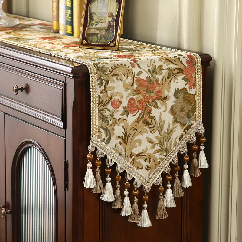 High-end Dining Table Runner TV Cabinet Cover Embroidery Fabric Vintage Sideboard Long Table Mat Home Decor Coffee Table Runner