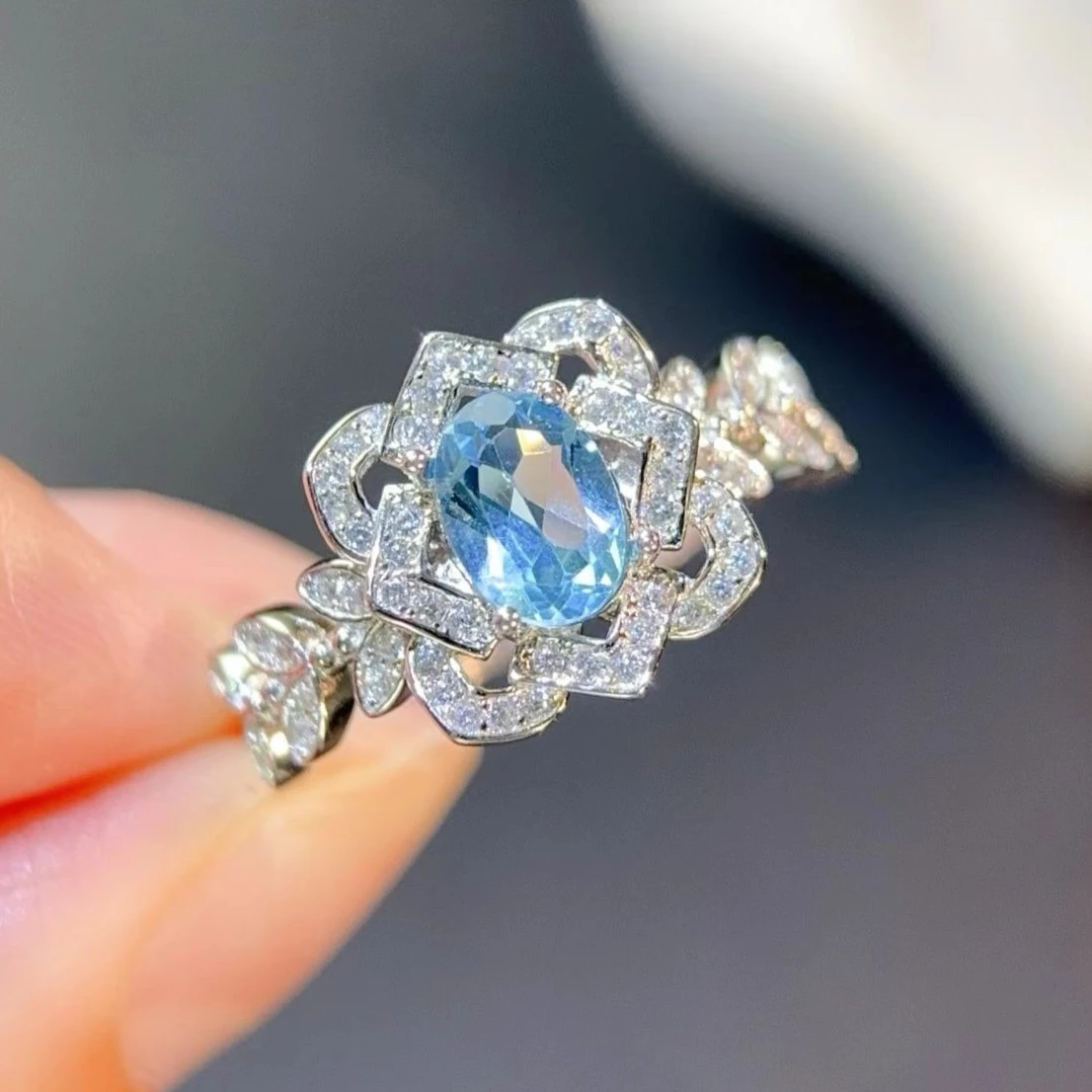 Luxury 925 Silver Ring 5x7mm 0.7ct Natural Topaz Ring with Jewelry Certificate 18K Gold Plated Topaz Jewelry