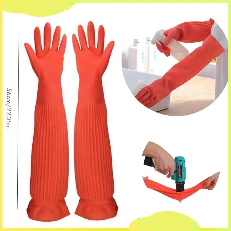 Extra Long Rubber Cleaning Gloves With Waterproof Non Slip Surface And Tear Resistant Material Perfect For Kitchen Dishwashing