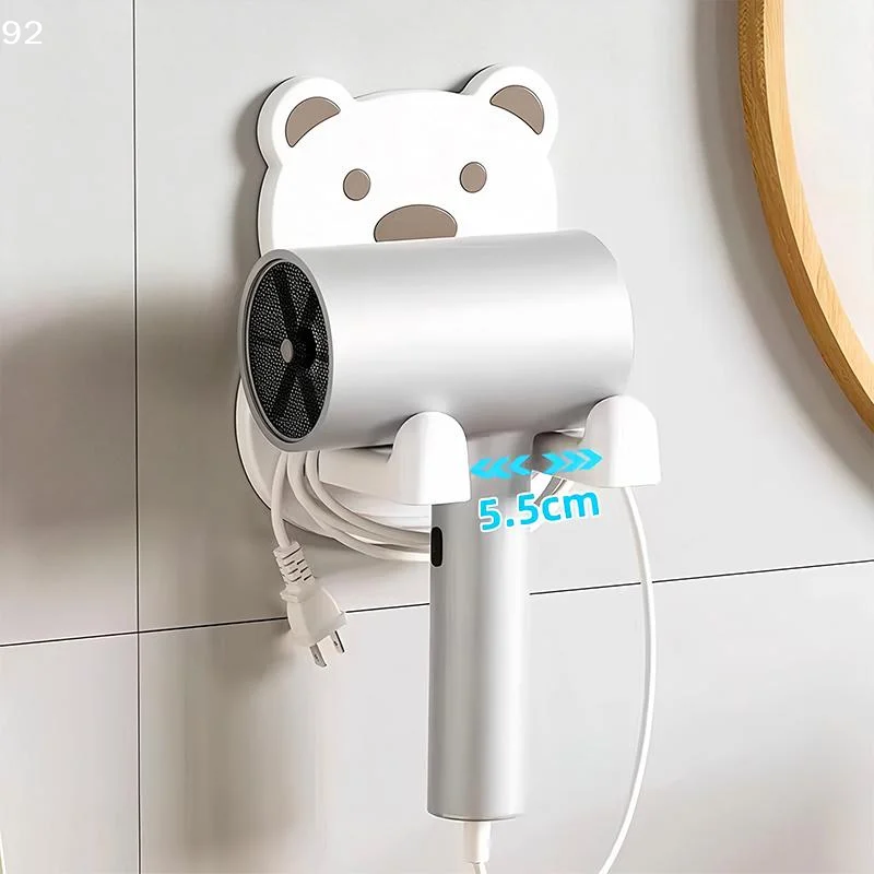 Little Bear Hair Dryer Holder Easy Install Wall-Mounted No-Drill Bathroom Organizer For Electric Blow DryersCentury House