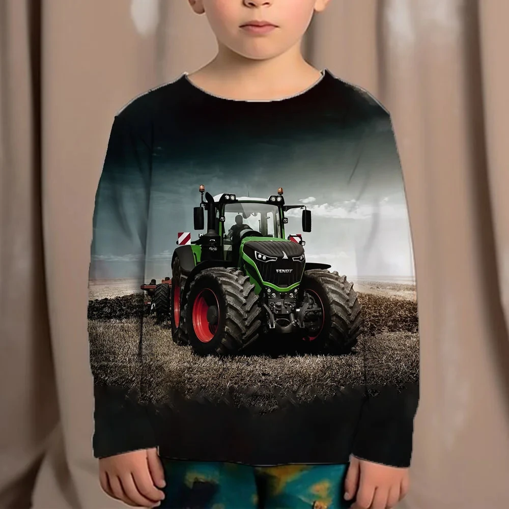 Long Sleeve T-Shirts Tractor Pattern 3D Print Autumn Children T Shirt Round Neck Fashion Loose Streetwear Kids Boy Girl Clothing