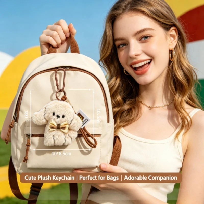 Cute Bichon Frise Plush Doll Bag Charm, Premium Aesthetic Couple Backpack Pendant, Soft Stuffed Dog Keychain for Car Keys