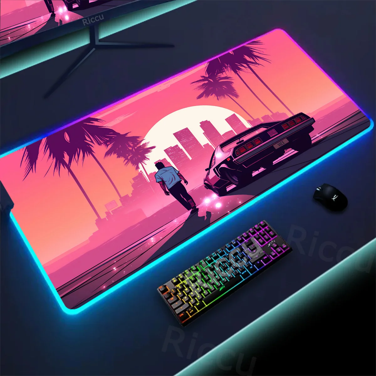 

RGB GTA5 Mouse Pad XL Computer and Office Extended XXL Long Keyboard Gaming Gamer Accessories Mat Kawaii LED Mousepad Anti Slip