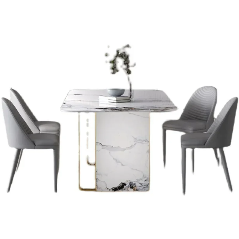 

Легкий роскошный новый роскошный обеденный стол из каменной каменной плиты и комбинация стульев, скандинавский обеденный стол
