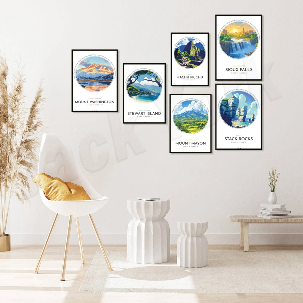 Norwegian Preikestolen, Mount Sanssos, Trafalgar Square, Mount Mayon, Redang Island, Siargao Island, Pembrokeshire travel poster