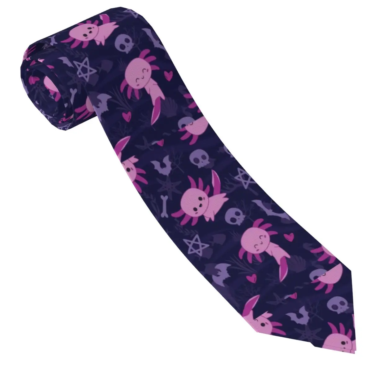 Custom Goth Dark Axolotl Neck Ties Men Printed Necktie Salamander Animal Four Seasons Fashion Tie Necktie For Father's Day