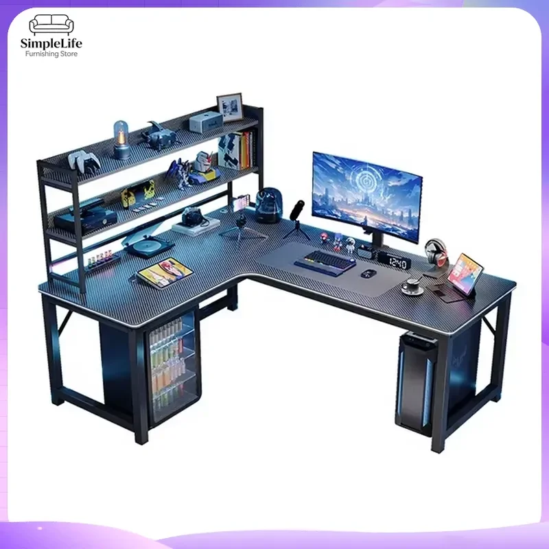 L Shape Computer for Home Office Gaming Desk with Storage Shelves Modern Adjustable Height Desk Workstation Desk Table