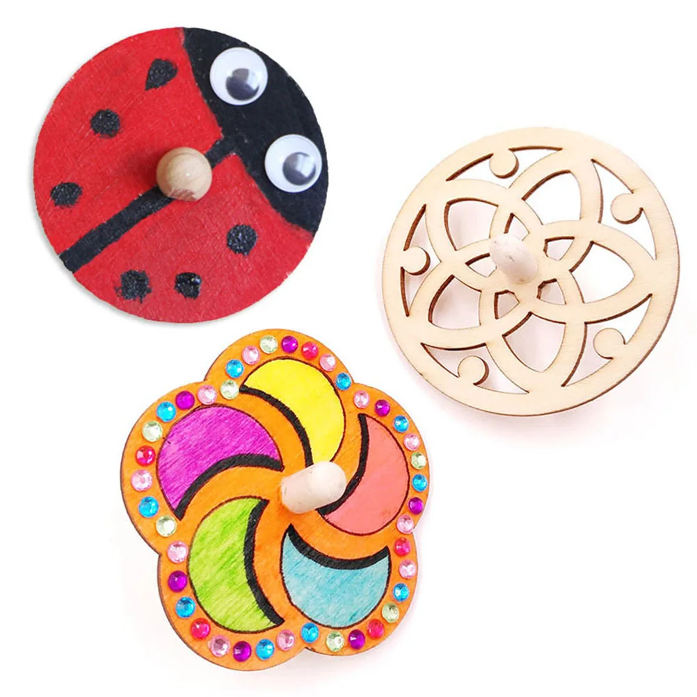10 قطعة خشبية لتقوم بها بنفسك اللوحة غير المكتملة الجيروسكوبات الكلاسيكية الاطفال الغزل القمم الإبداعية التنسيق بين اليد والعين متعة تعليمية