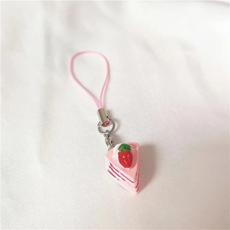 Tiny Pink Strawberry Crepe Cake Lanyard,Cute Realistic Pink Cake Phone Charm,Kawaii Cake Charm,AirPods Charm,Bag Charm