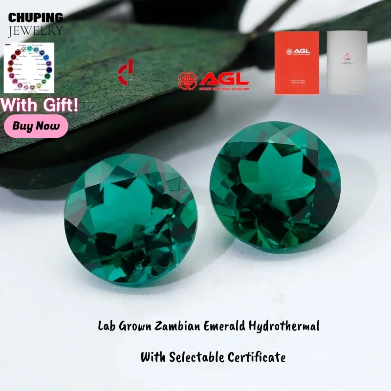 Round Shape Lab Grown Zambian Emerald Hydrothermal Hand Cutting With AGL Certificates Cultivate Emerald For Fine Jewelry making
