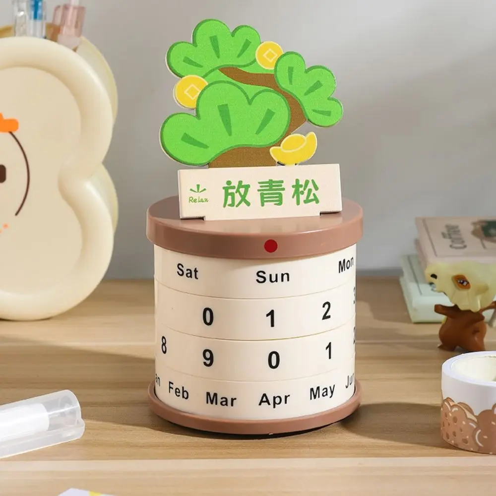Reusable Plant Pot Perpetual Calendar Date Rotatable Non-slip Bottom Art Rotating Desk Calendar Stable Multi-purpose