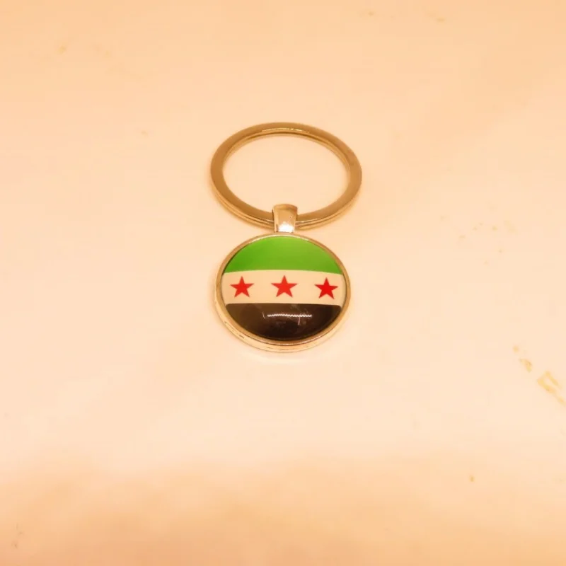 Fashion Syrian Flag Keychain Charm Syria Glass Beads Key Chains Silver Plated Metal Blank Keyring Keychains Jewelry