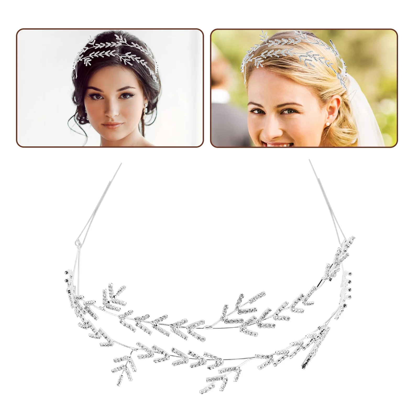 

Double Layer Rhinestone Wedding Hairband Branch Bridal Headpiece Bride Bridesmaid Accessories Silver Bridal Head Piece for Women