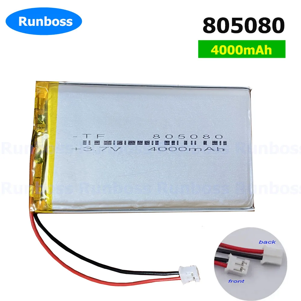 JST 2.0mm 2Pin 3.7V 4000mAh 805080 855080 Lithium Polymer LiPo Rechargeable Battery cells For MP3 Power bank Digital Products