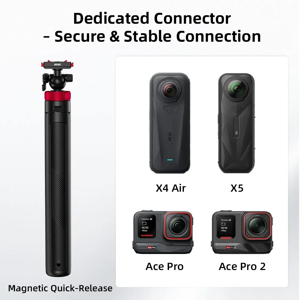BRDRC Stativ für Insta360 Ace Pro 2 X6 X5 Kamera, Selfie-Stick 1,6 m, Kugelkopf, Schnellverschluss-Stativ-Verlängerungsstange für Vlogging – Detail 4