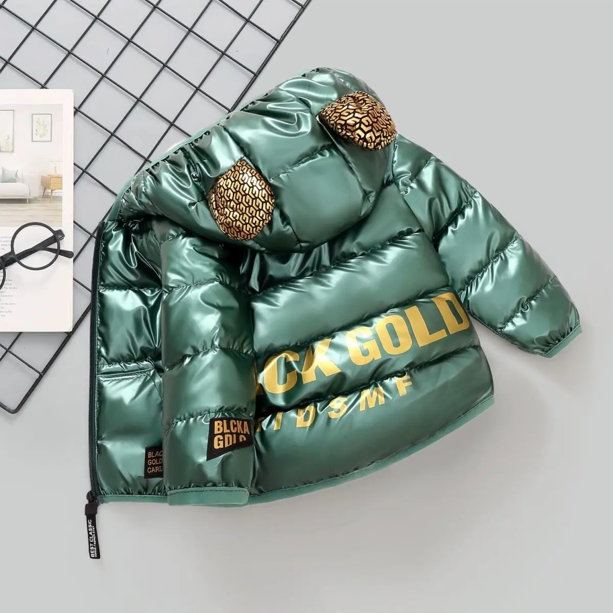 

Boys' Down Cotton Jacket Winter New Style Girls' Baby Windproof and Warm Bright Thick Coat Children's Cotton-Padded Jacket