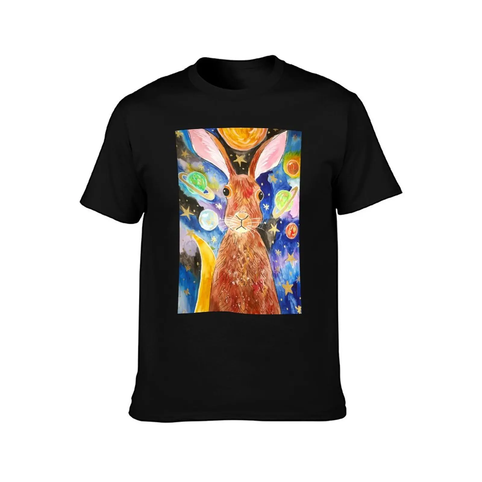 Hare among the Planets and the Stars T-Shirt, Summer Casual Cotton Tee, Oversized Streetwear Tops, Vintage Graphic Print