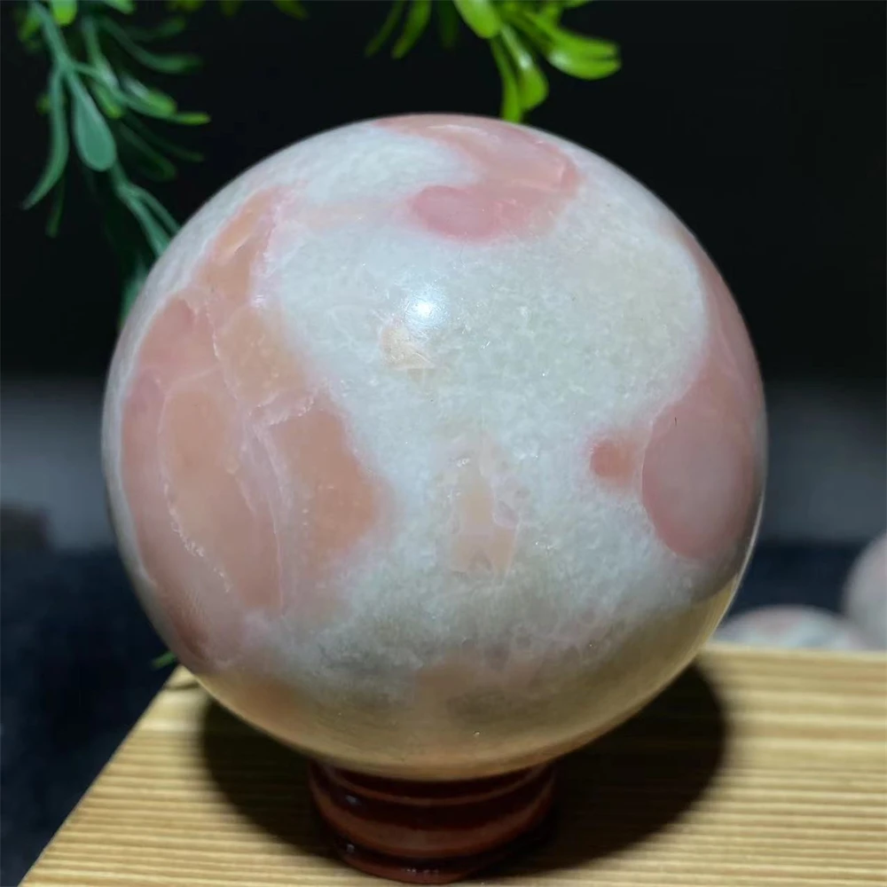 Pink Opal Ball Natural Stone Sphere Crystal Healing Room Decoration  Meditation Reiki Witchcraft Gemstone+Stand