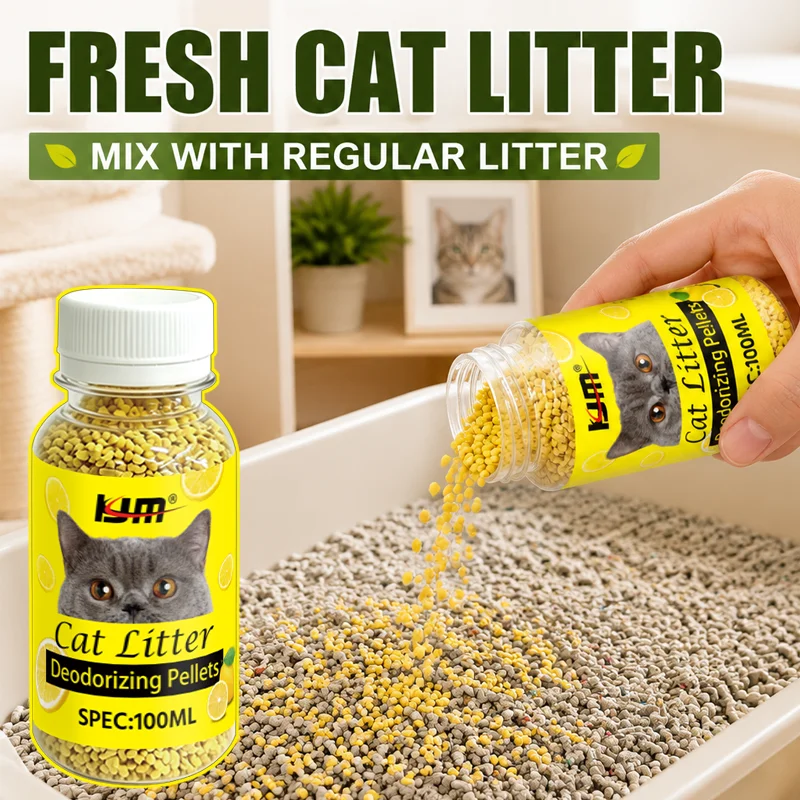 KJM Pet Cat Litter Deodorizer Pellets Lemon Fragrance Odor Neutralizing Beads Fresh Scent For Cat Litter Box Bad Smell Removal