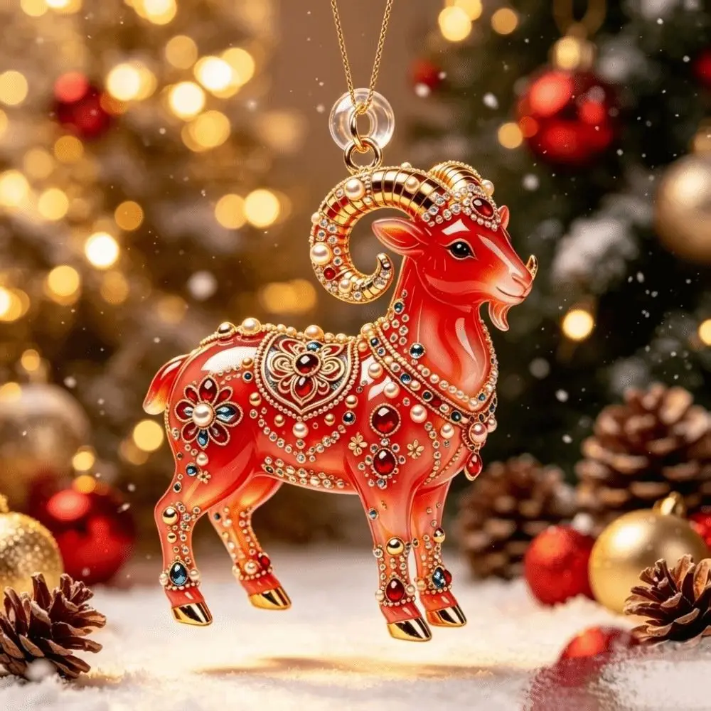 2D Flat Goat Hanging Ornament Shining Acrylic Goat Pendant Simulation Artificial Rhinestone Animal Hanging Decoration Bag Charms
