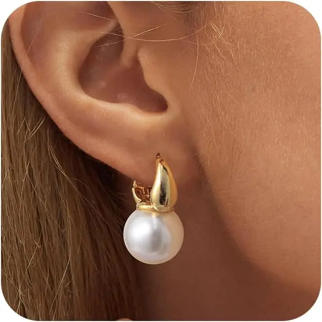 

Dainty 14K Gold Plated Freshwater Cultured Round Pearls Dangle Earrings Wedding Jewelry for Women Gifts