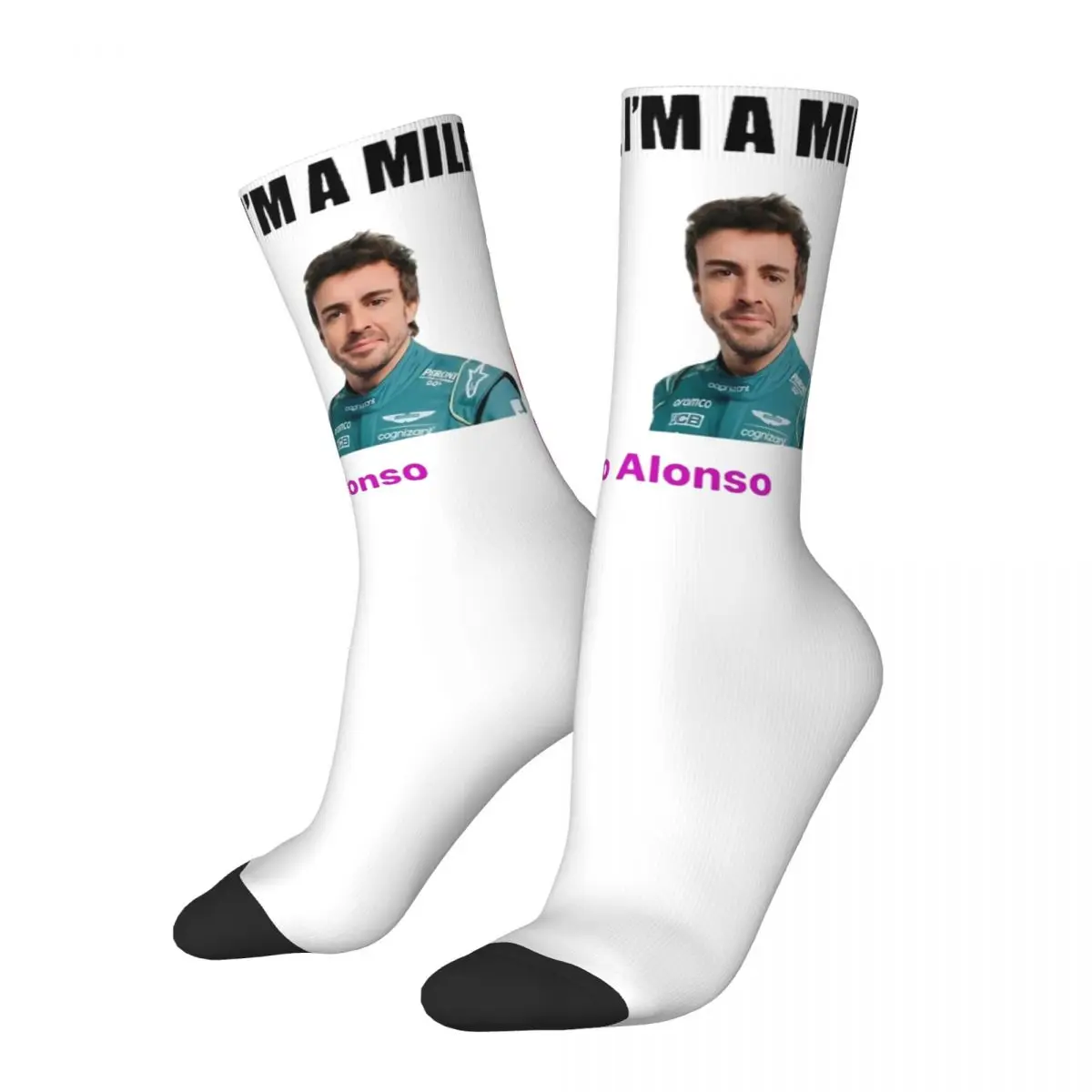 Man I Love Fernando Alonso Design Crew Socks Product for Female Male Flexible Printed Socks