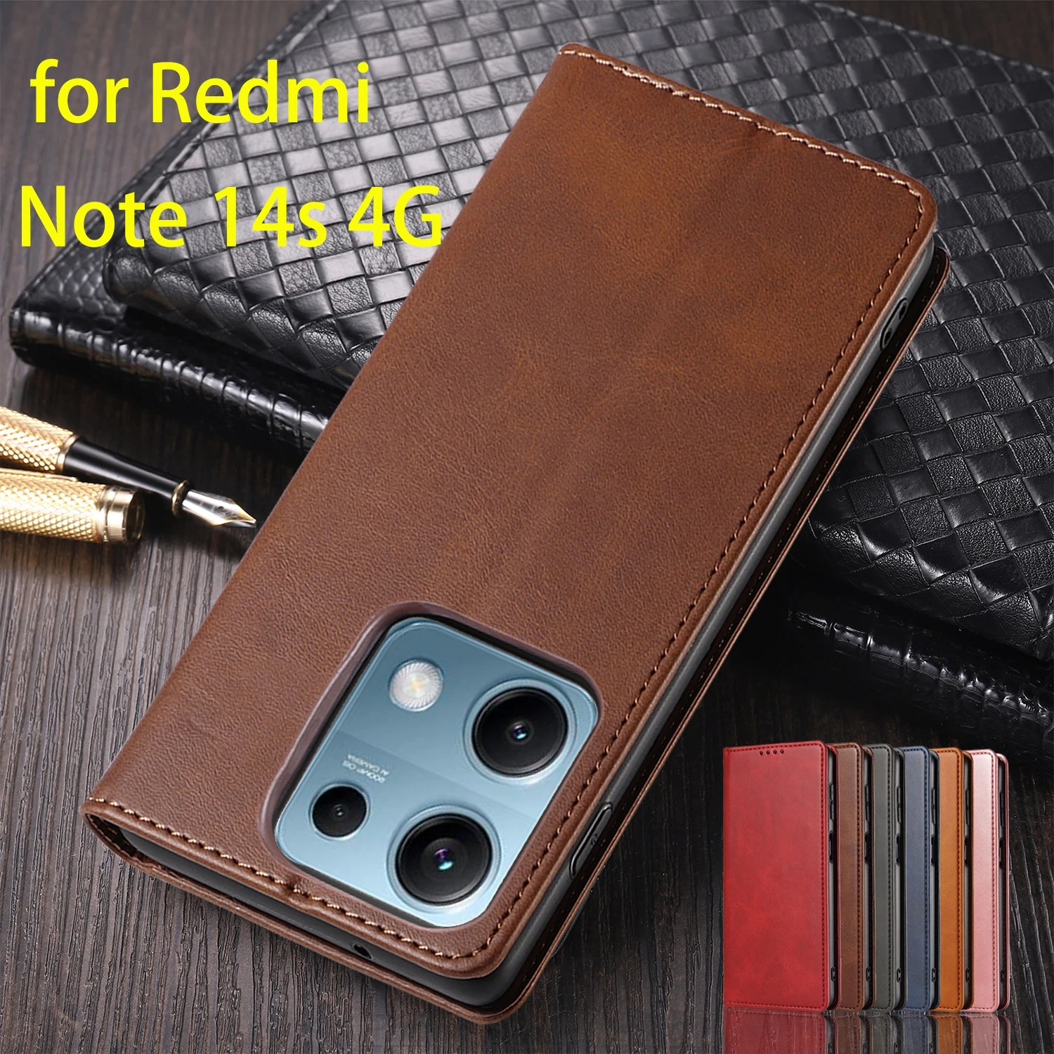 

Кожаный чехол для Xiaomi Redmi Note 14s, держатель для карт, кобура с магнитным притяжением, чехол-бумажник, флип-чехол, чехол Fundas Coque