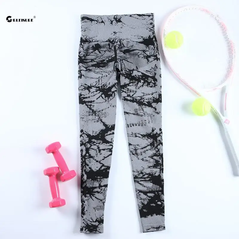 CHRLEISURE Jacquard Yoga Pants Seamless Sports Leggings Butt Lift Scrunch Workout Tights Elastic Slim Women Fitness Pants