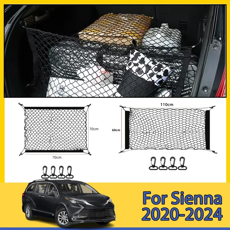 Car Trunk Net For Toyota Sienna XL40 LE AXLH40 2021-2024 2022 Boot Luggage Mesh Nylon Bag Storage Rear Back Cargo Accessories