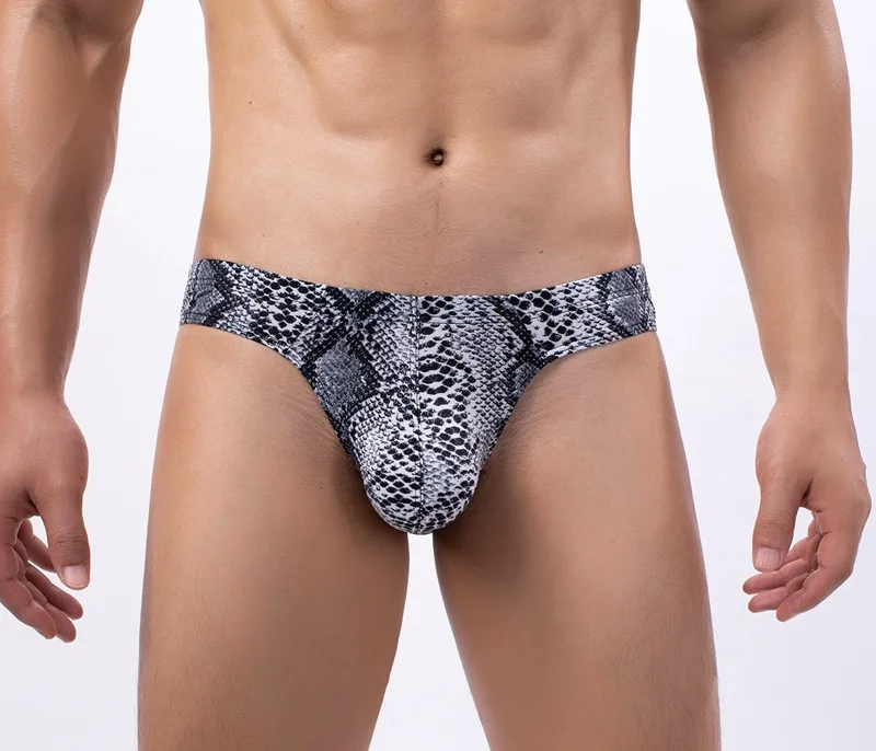 Men\'s U Convex Pouch Underwear for Boy Bikini Brief Pants Gay Sexy Low Waisted Printed Leopard Print Snake Print Bottom Lingerie