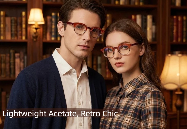 Retro Hochwertige Acetat-Brillen, handgefertigt in Japan, mit einem runden, modischen Rahmen, Unisex-Designer-Markenbrille. – Detail 5