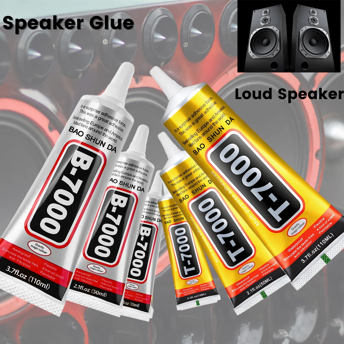 Clear B-7000 Glue&Black T7000 Universal Instrument Loud Speaker Repair Glue Strong Flexible Adhesive   Anti-Vibration for Guitar Violin Drum Trumpet  Liquid Glue 15ML 50ML 110ml.