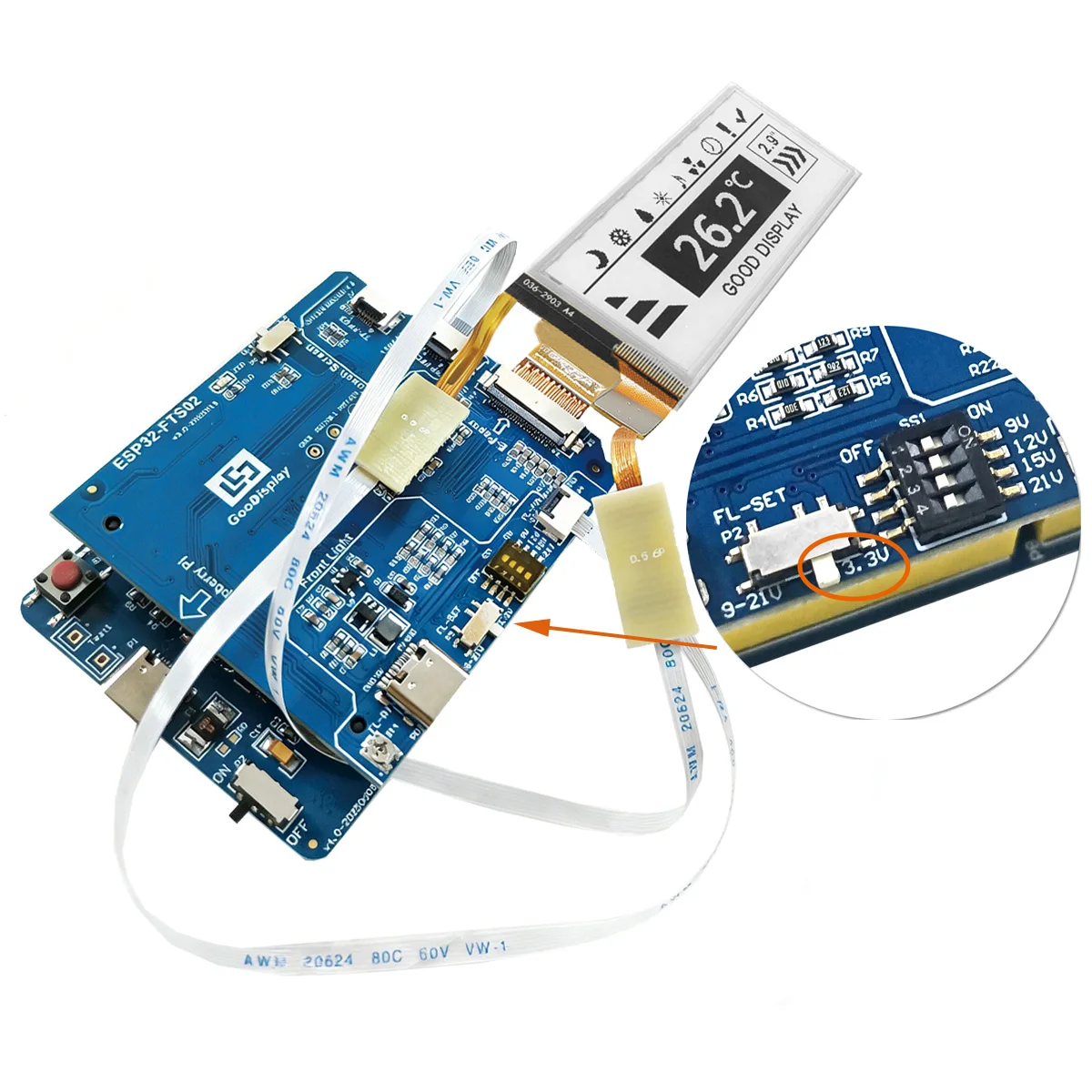 2.9" Touchscreen e-Paper with Frontlight E-Ink Display for Crystal-Clear and Interactive Viewing, GDEY029T94-FT01